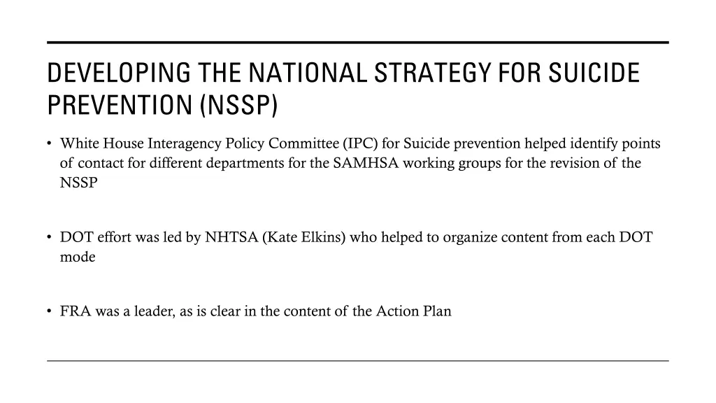 developing the national strategy for suicide