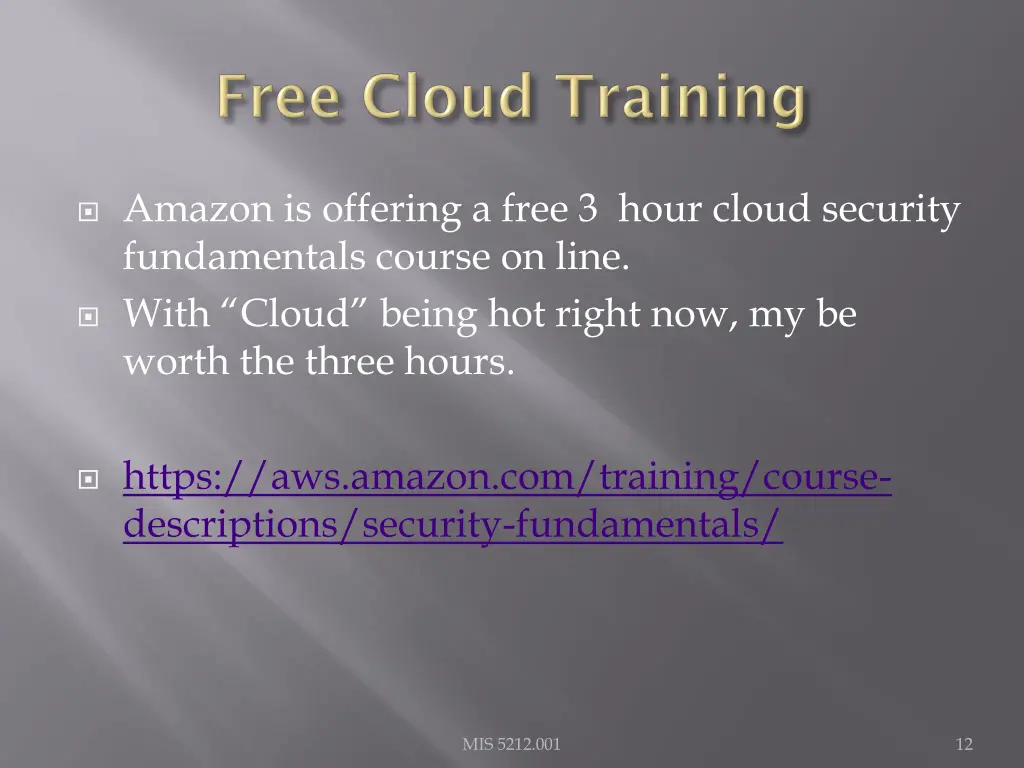 amazon is offering a free 3 hour cloud security
