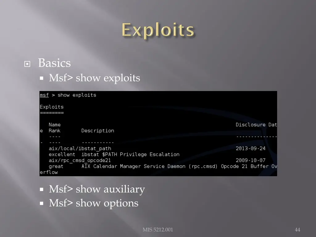 basics msf show exploits