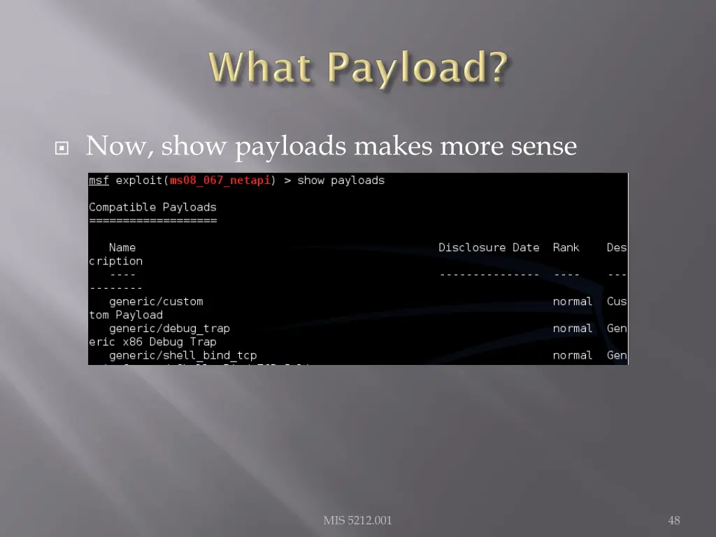 now show payloads makes more sense