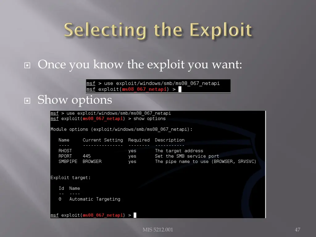 once you know the exploit you want