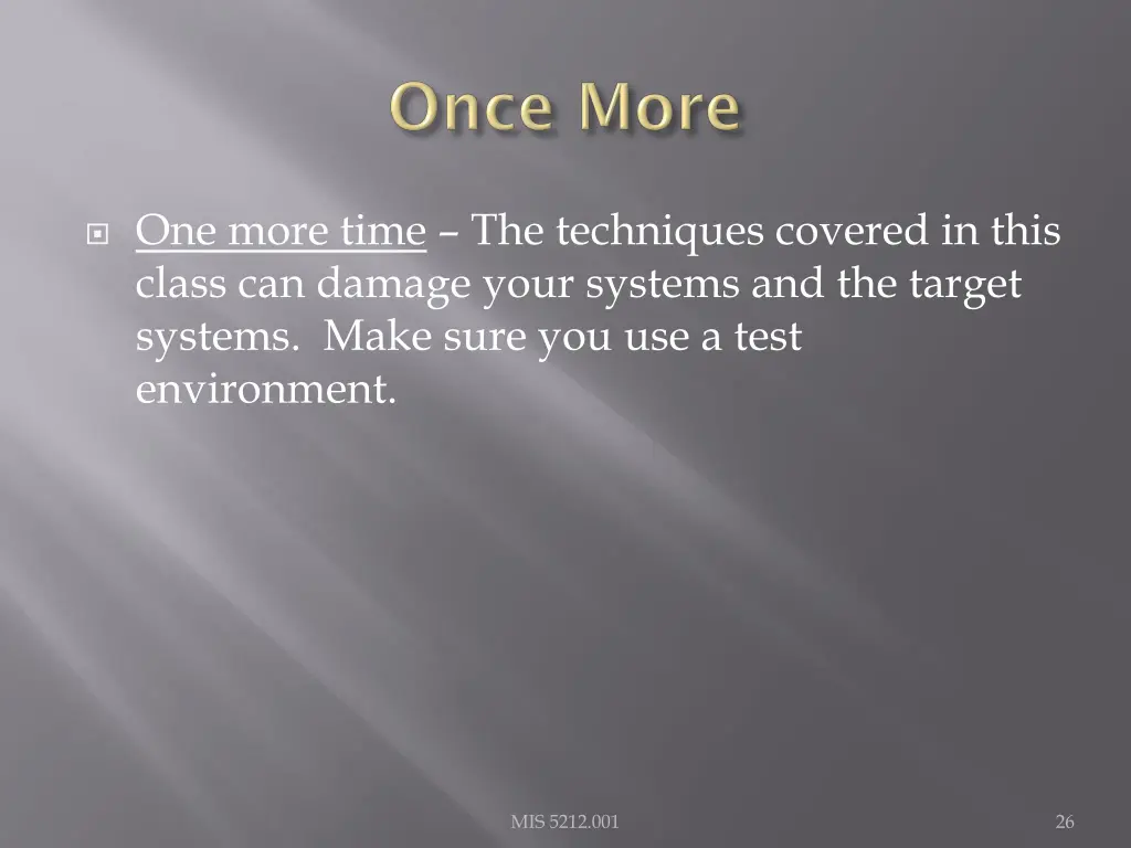 one more time the techniques covered in this