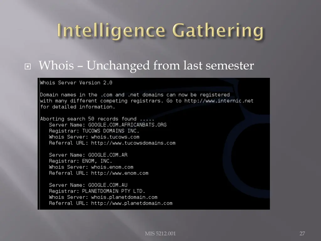 whois unchanged from last semester