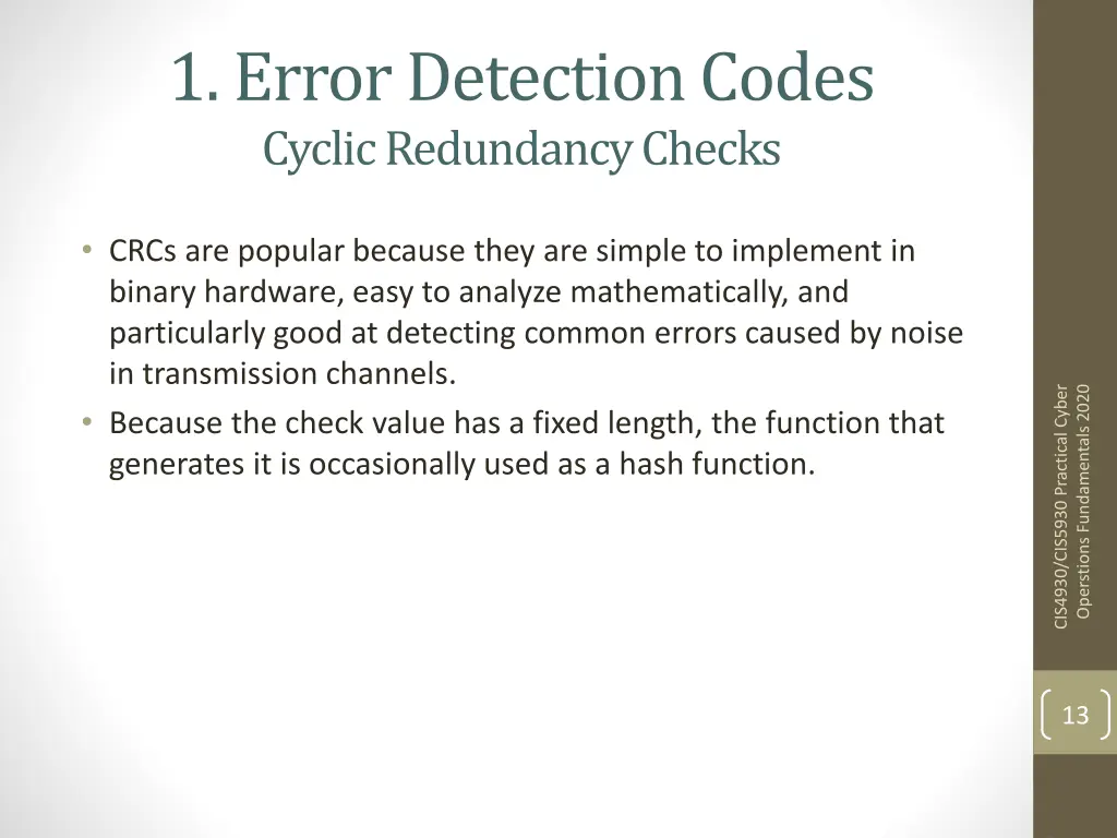 1 error detection codes cyclic redundancy checks