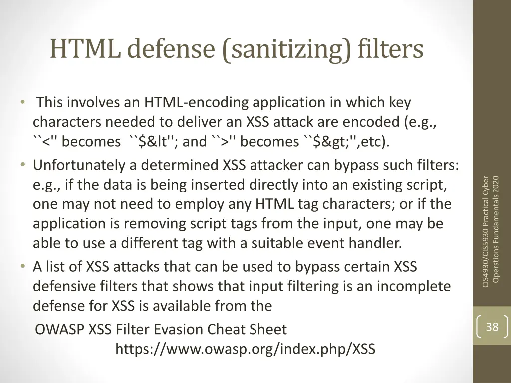 html defense sanitizing filters