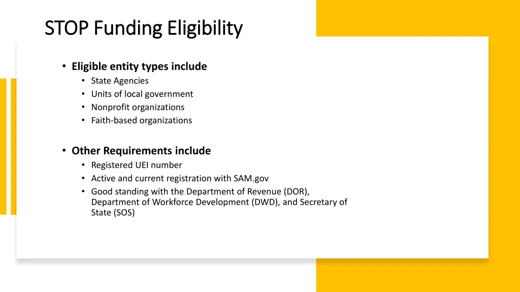 stop funding eligibility stop funding eligibility