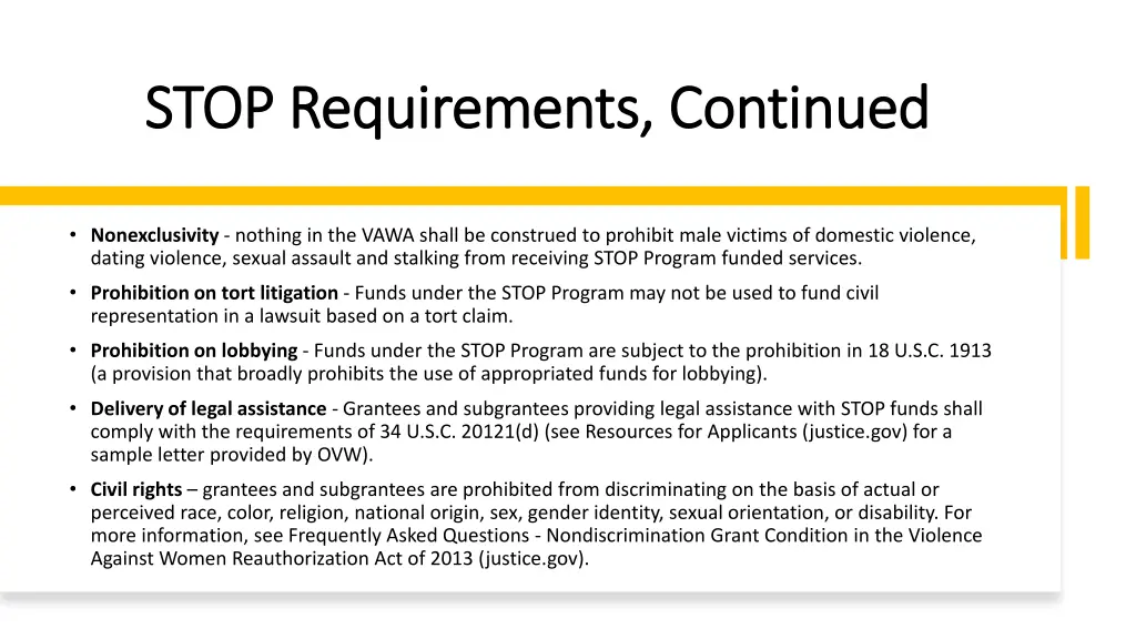 stop requirements continued stop requirements