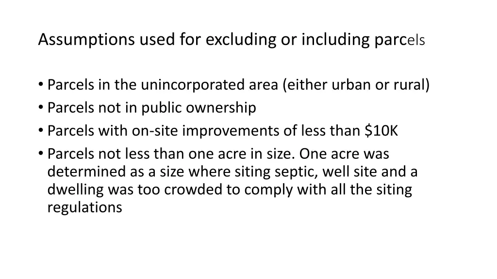assumptions used for excluding or including parc