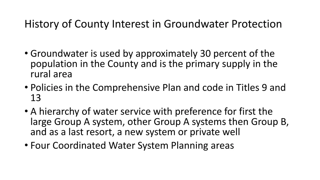 history of county interest in groundwater