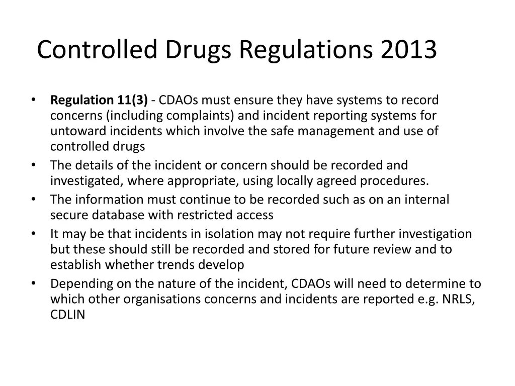 controlled drugs regulations 2013