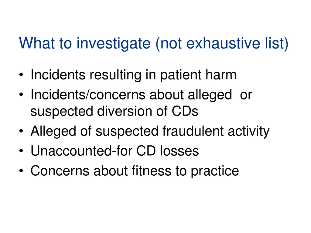 what to investigate not exhaustive list