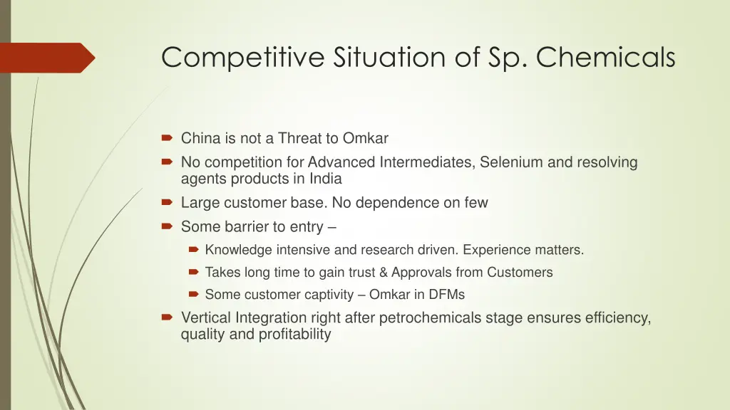 competitive situation of sp chemicals
