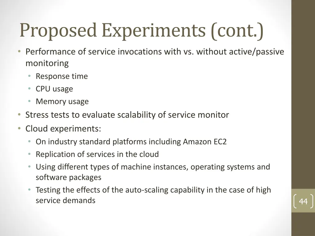 proposed experiments cont performance of service