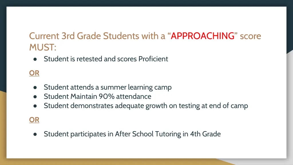 current 3rd grade students with a approaching
