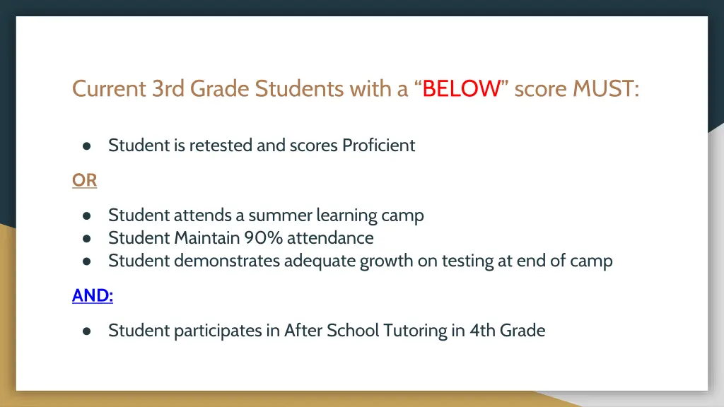 current 3rd grade students with a below score must