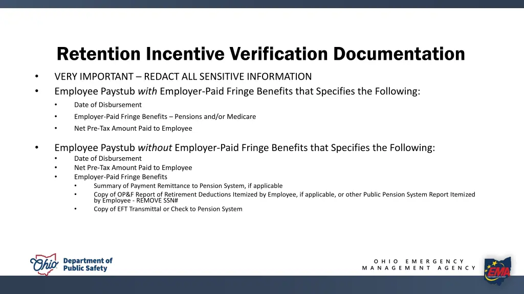 retention incentive verification documentation