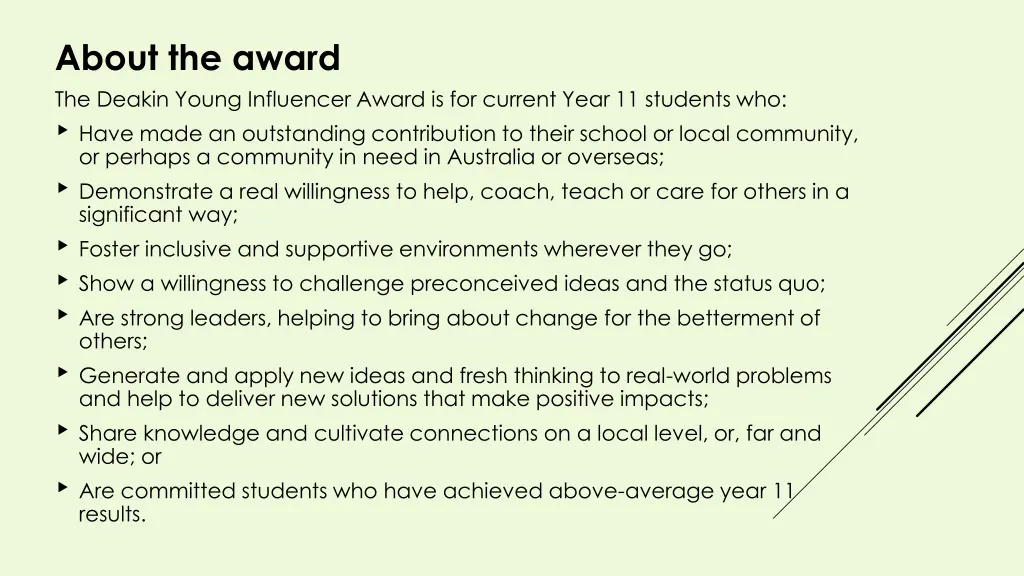 about the award the deakin young influencer award