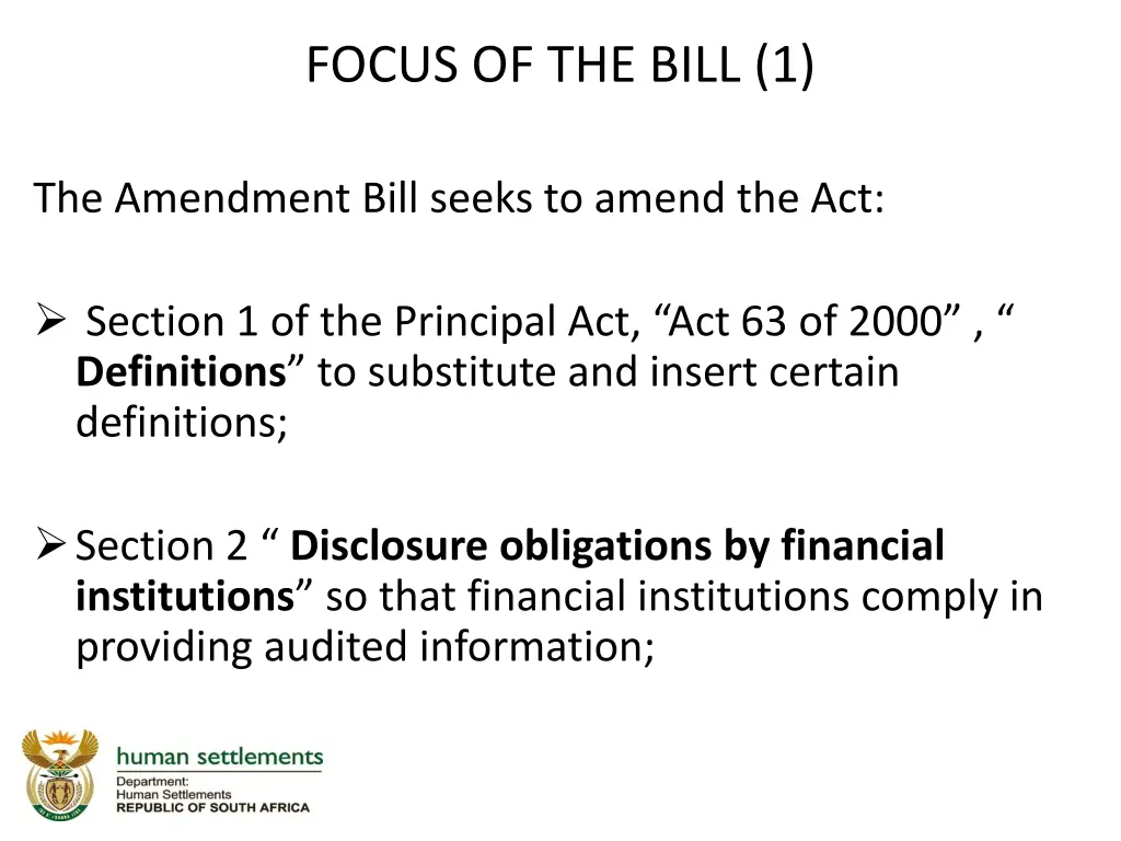 focus of the bill 1