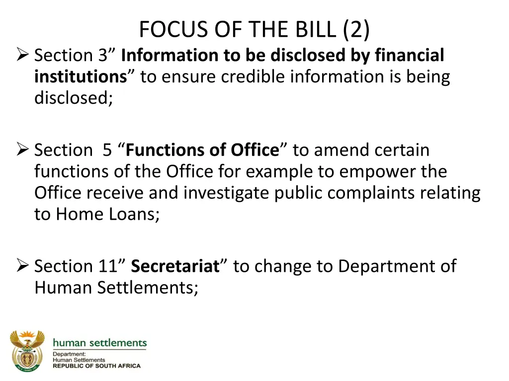 focus of the bill 2