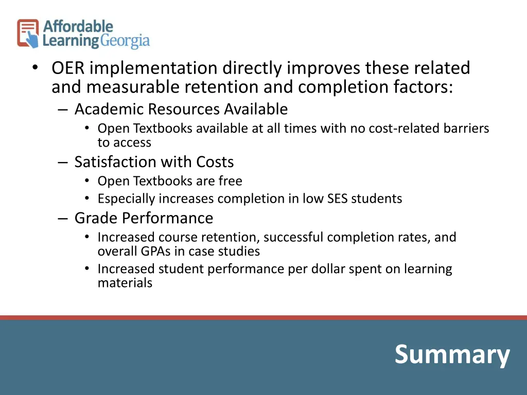 oer implementation directly improves these