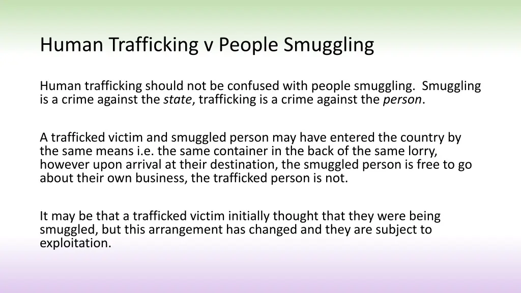 human trafficking v people smuggling
