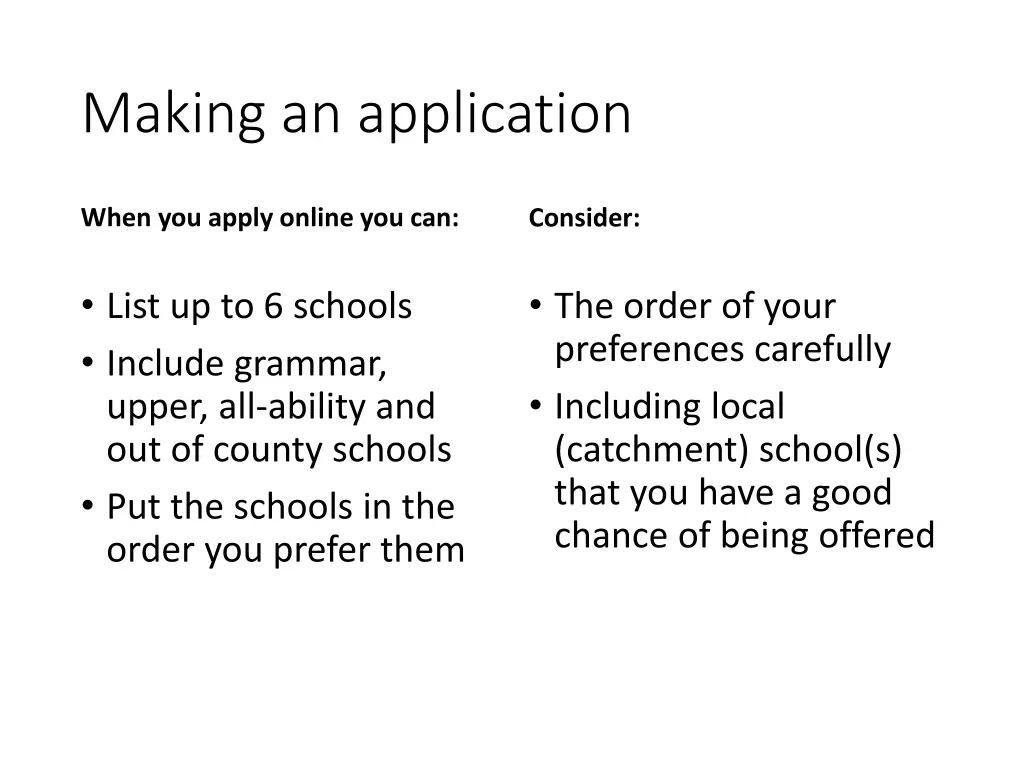 making an application