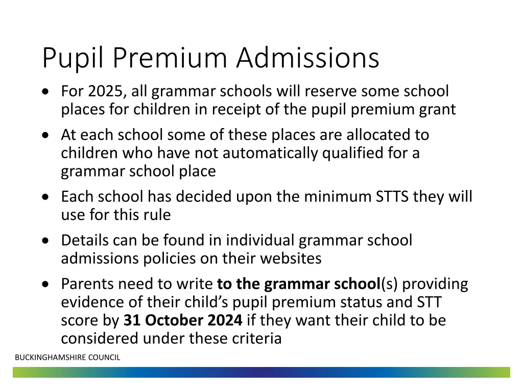 pupil premium admissions for 2025 all grammar