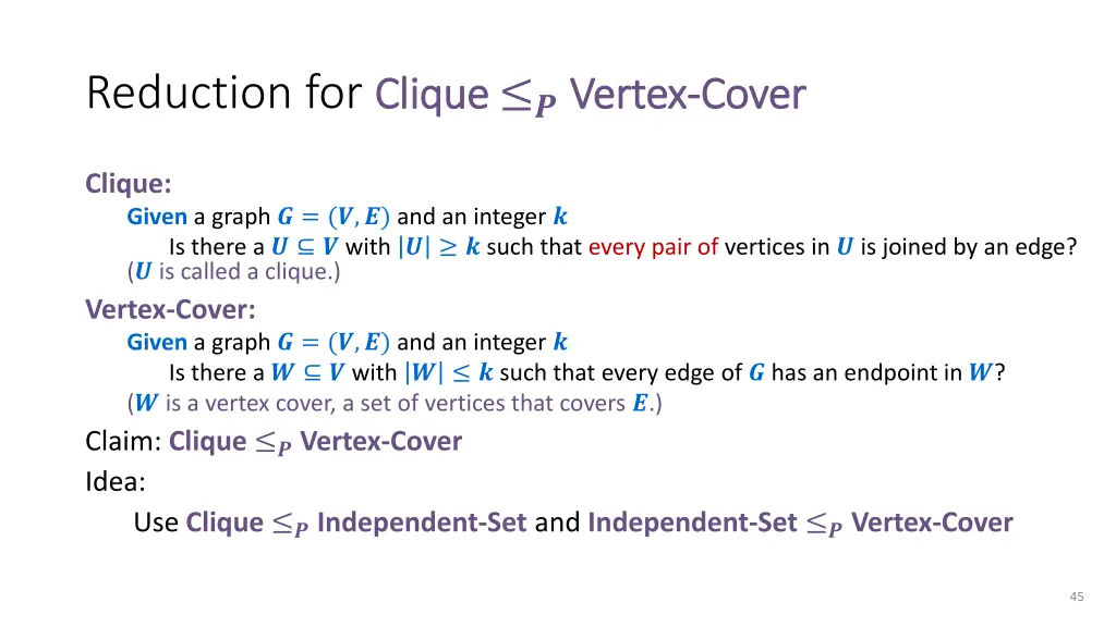 reduction for clique