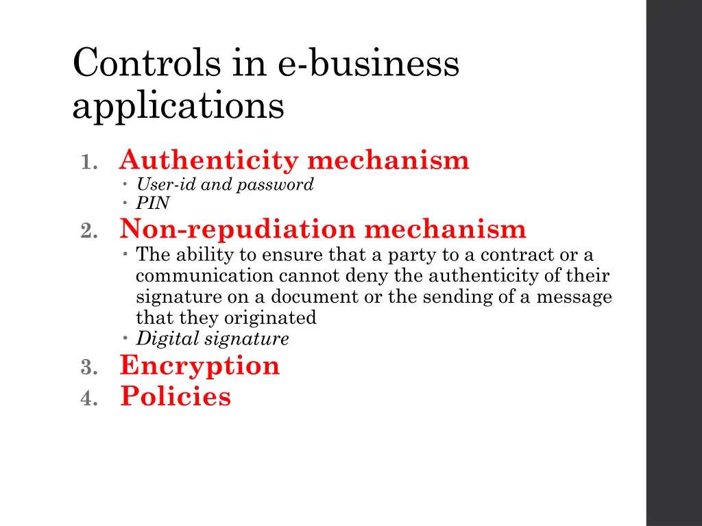 controls in e business applications
