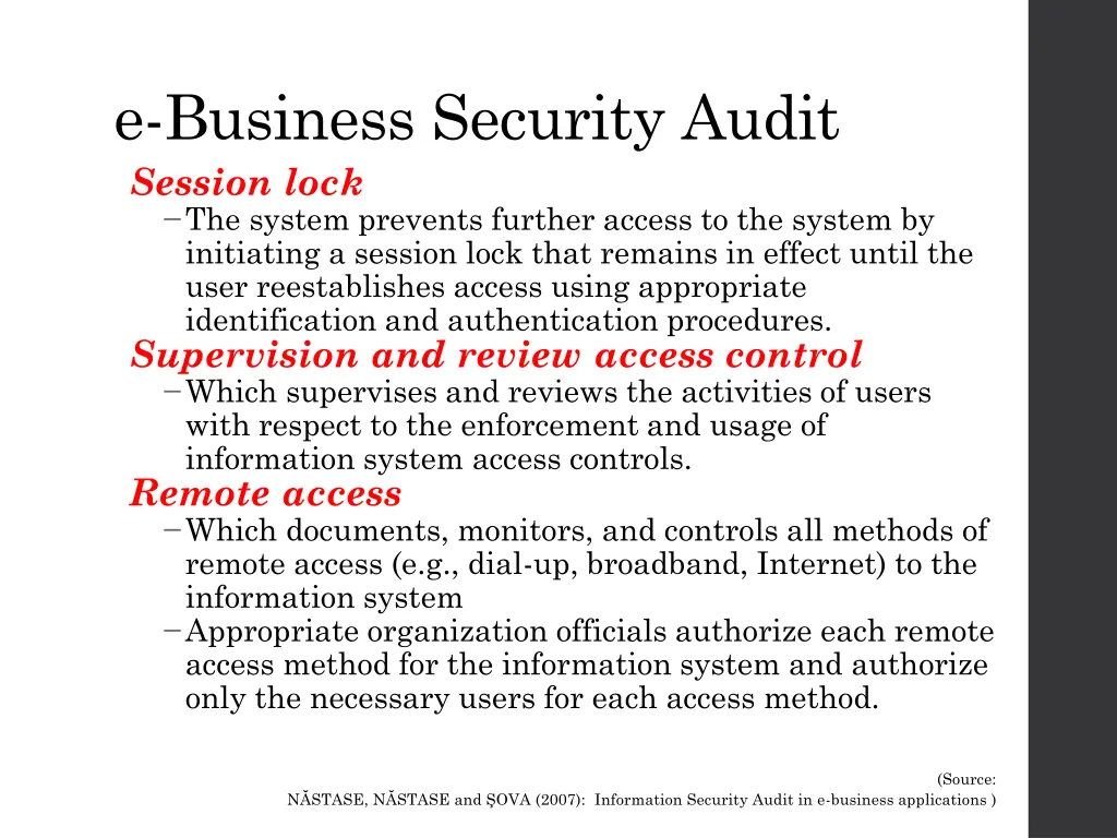 e business security audit session lock the system