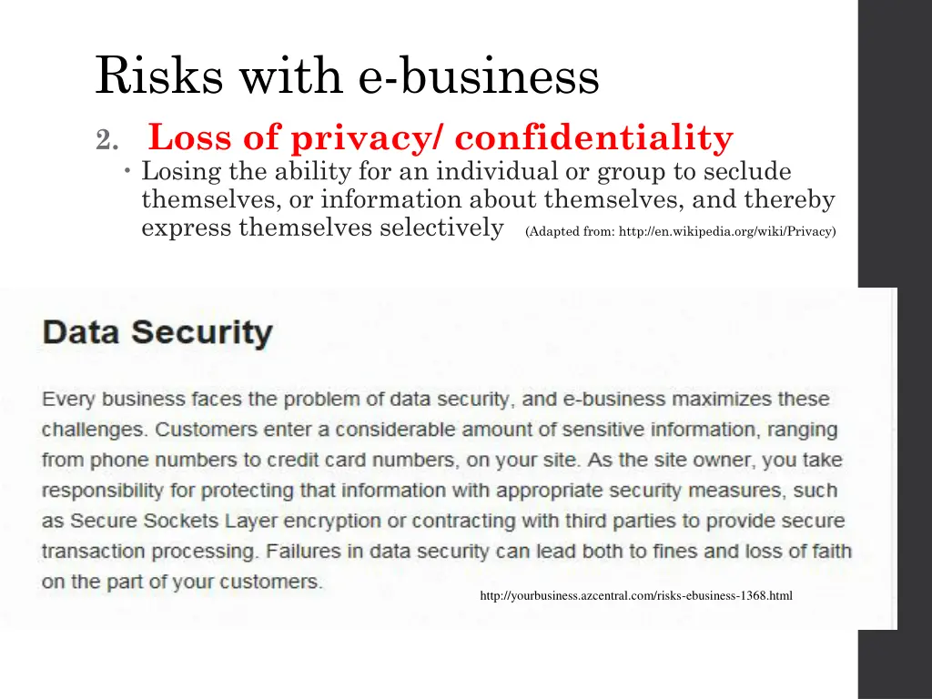 risks with e business 2 loss of privacy