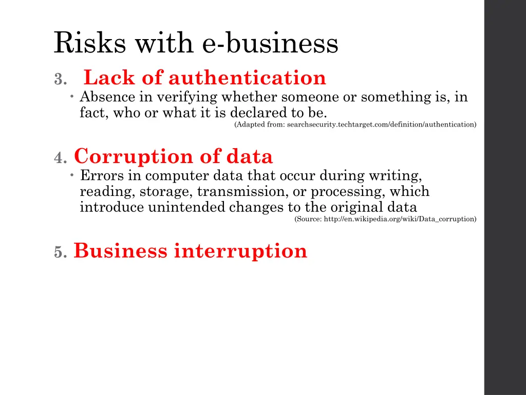 risks with e business 3 lack of authentication