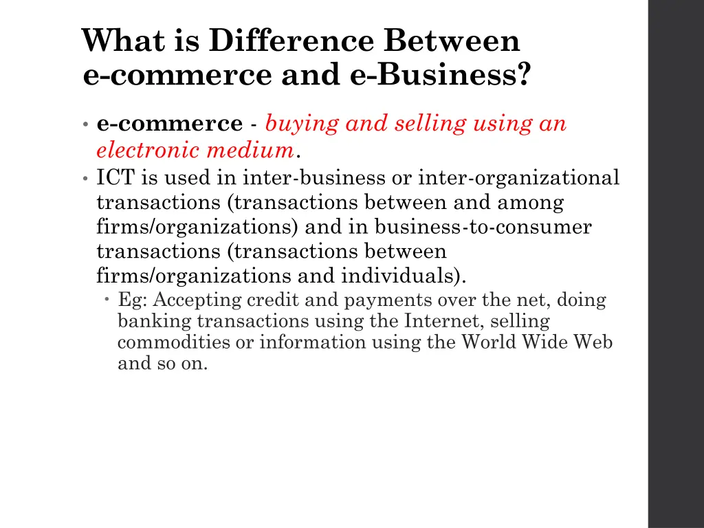 what is difference between e commerce