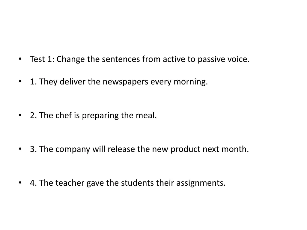 test 1 change the sentences from active