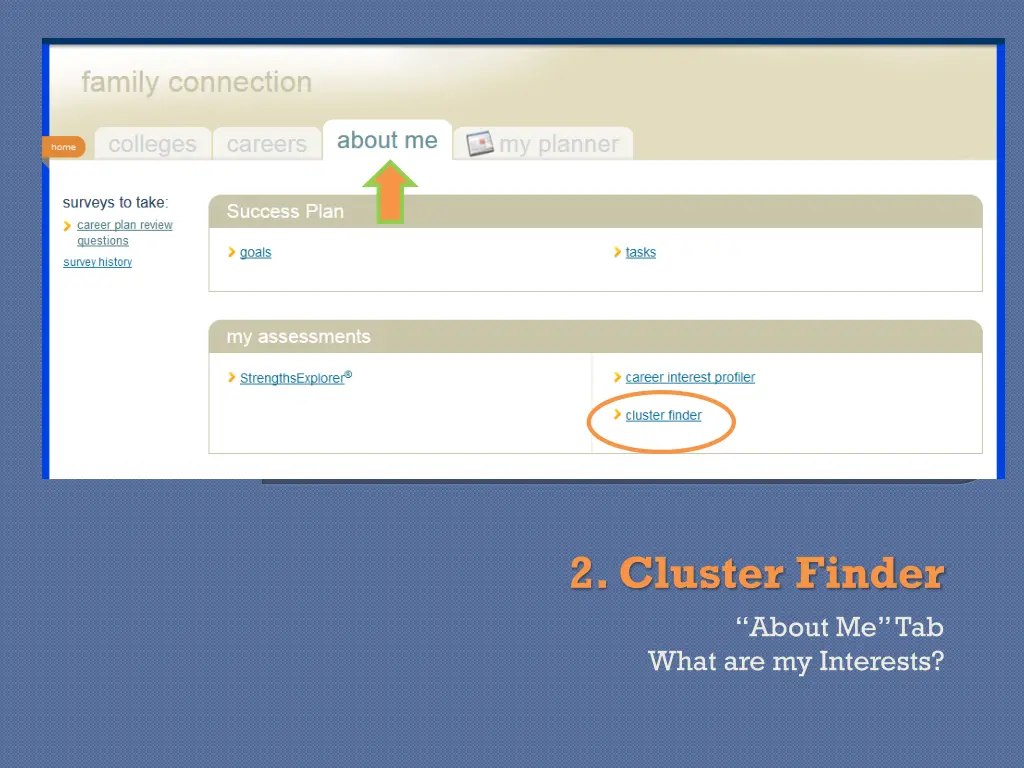 2 cluster finder about me tab what