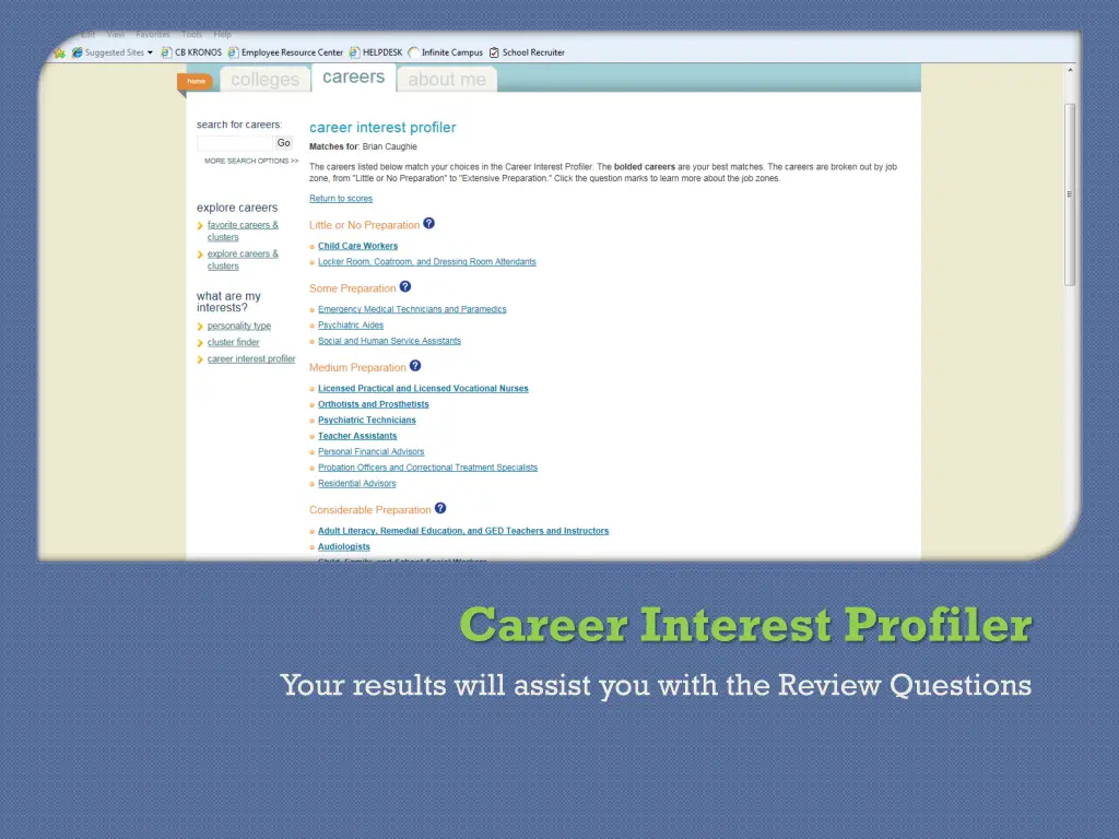 career interest profiler your results will assist