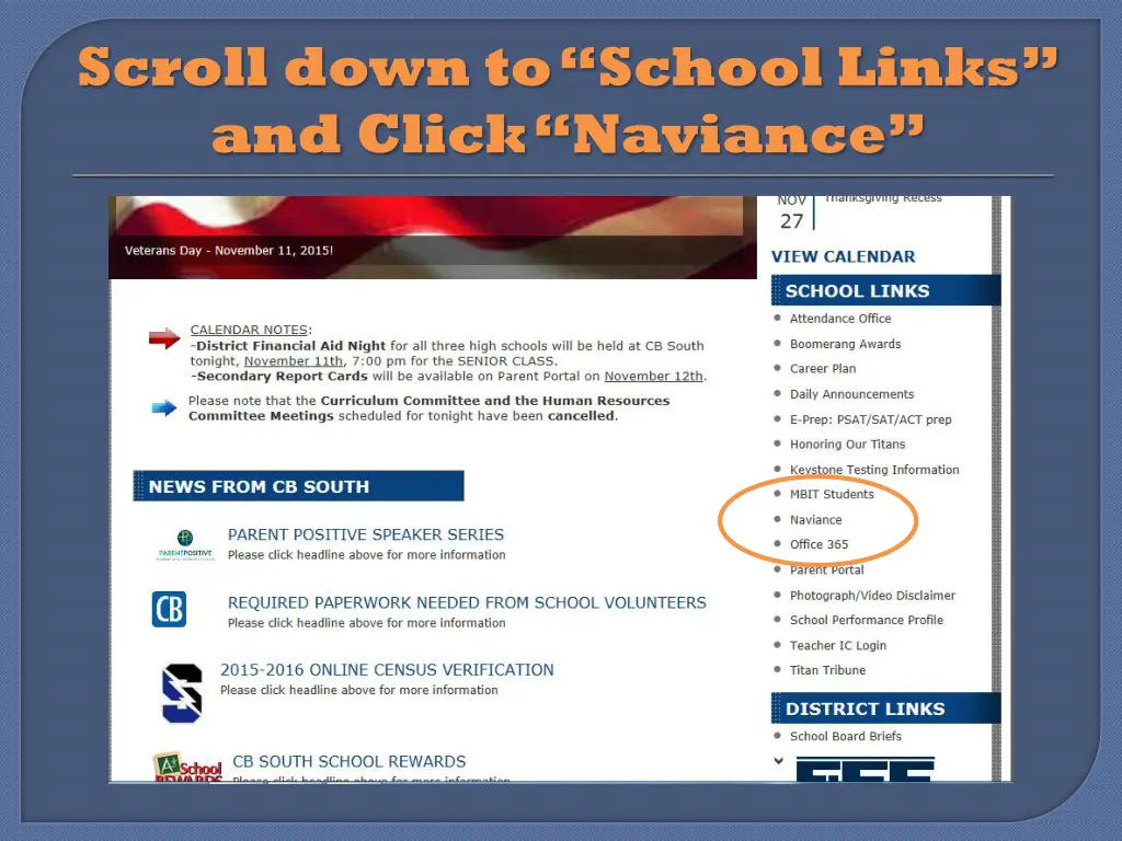 scroll down to school links and click naviance