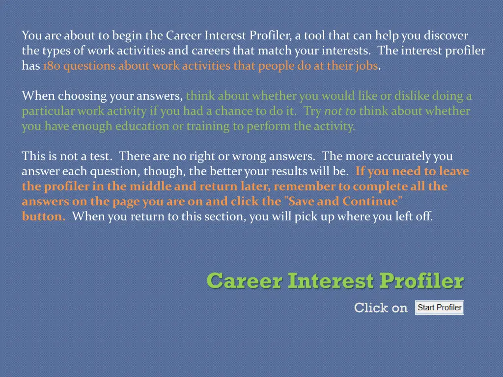 you are about to begin the career interest