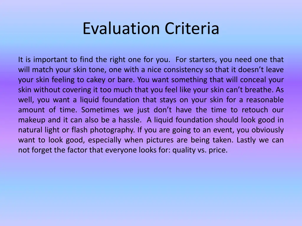 evaluation criteria
