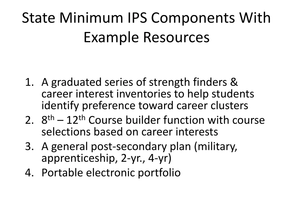 state minimum ips components with example