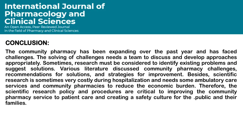 conclusion conclusion the community pharmacy