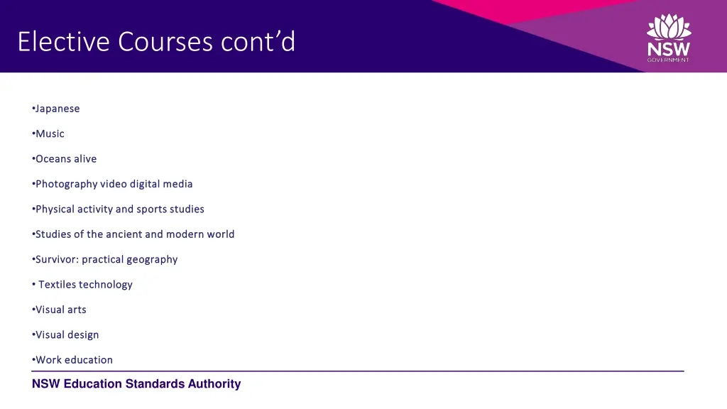 elective courses cont d
