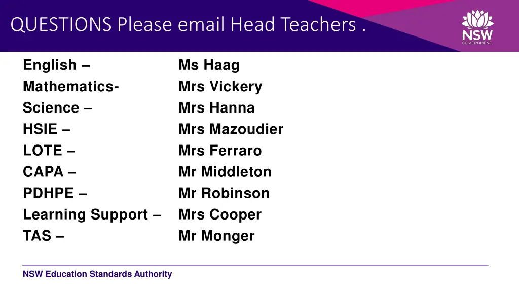 questions please email head teachers