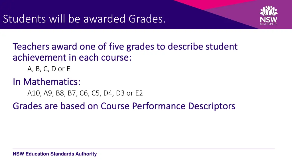 students will be awarded grades