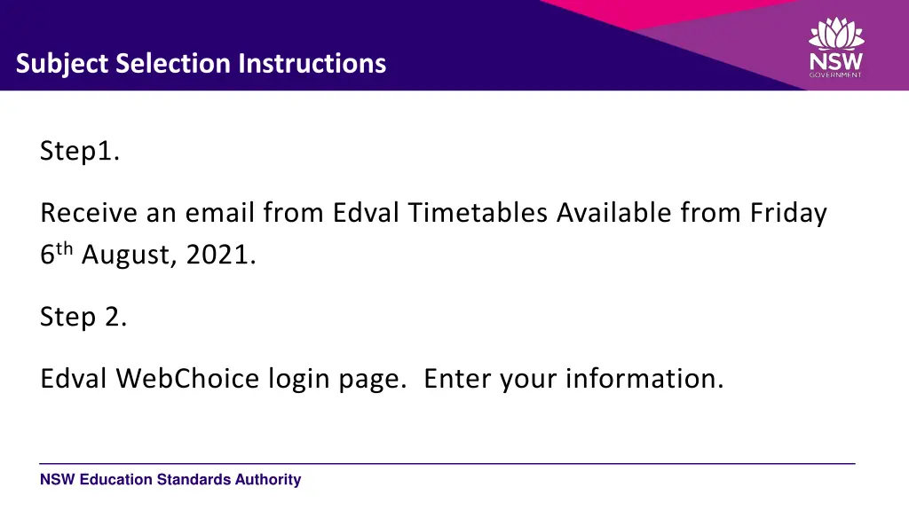 subject selection instructions