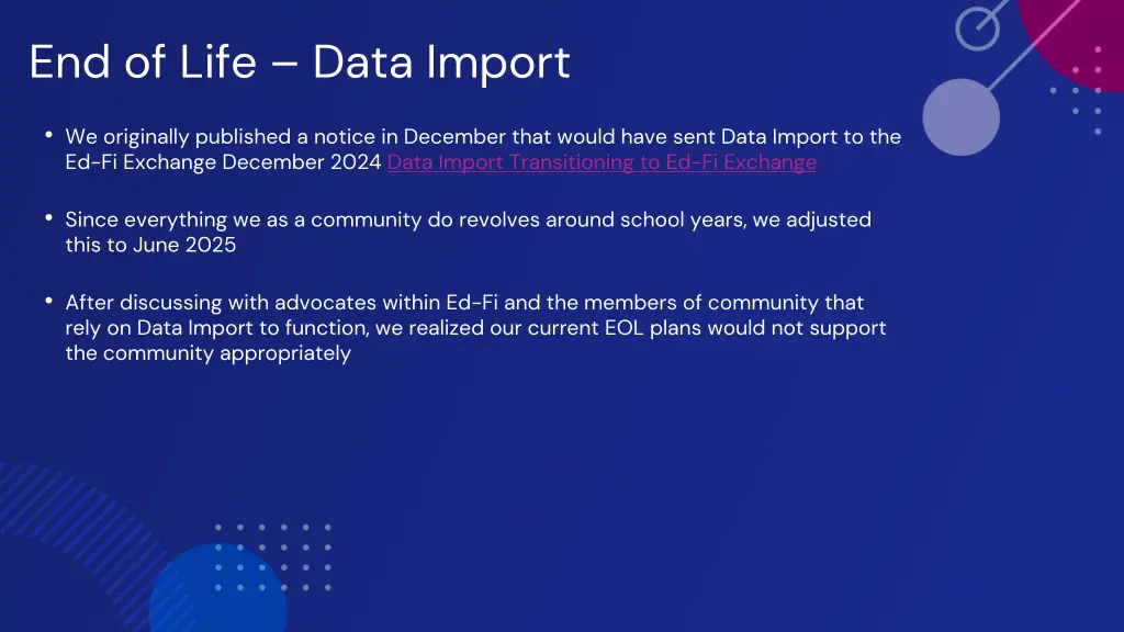 end of life data import