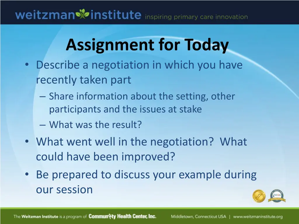assignment for today