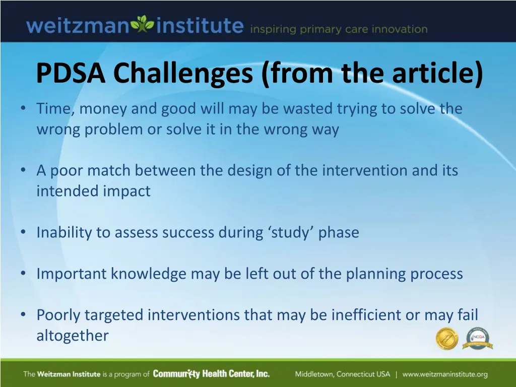 pdsa challenges from the article
