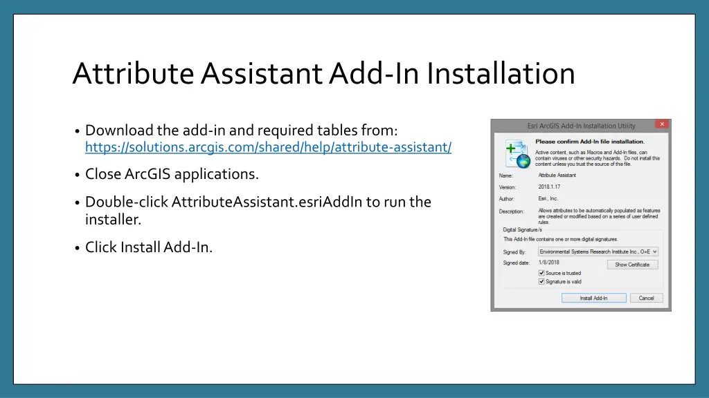 attribute assistant add in installation