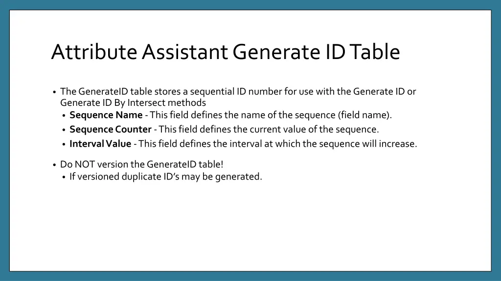 attribute assistant generate id table